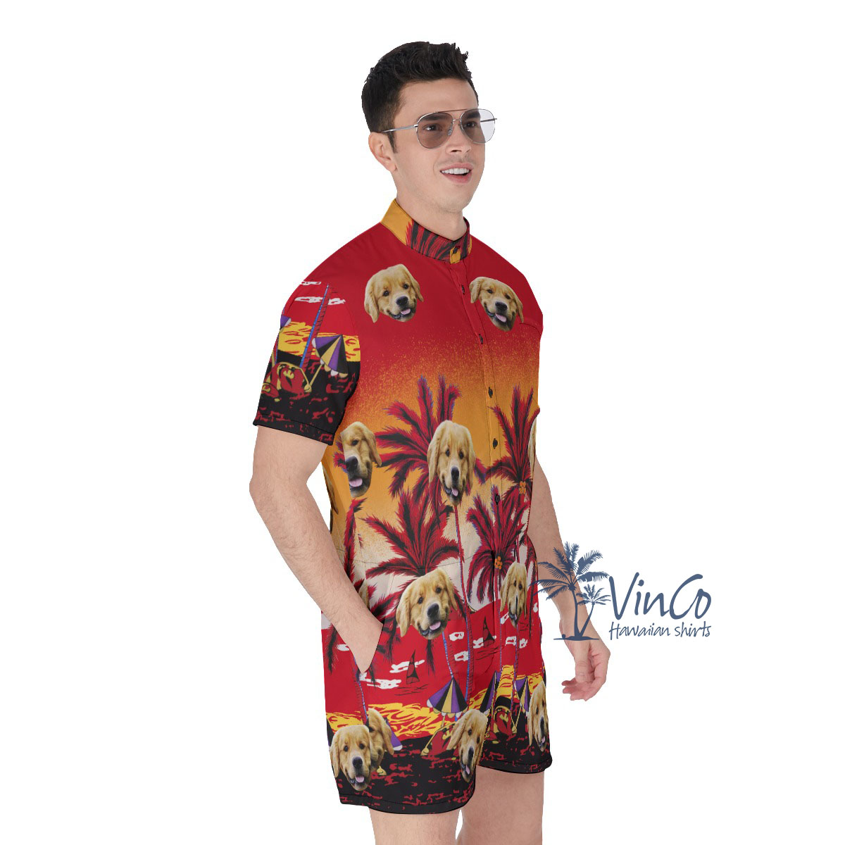 Sunset Beach Red Custom Hawaiian Romper With Multiple Faces