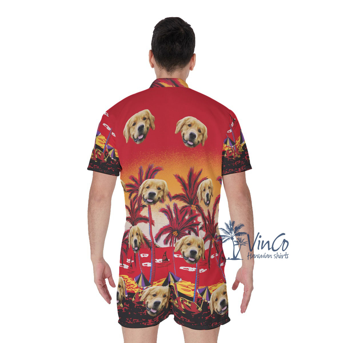 Sunset Beach Red Custom Hawaiian Romper With Multiple Faces