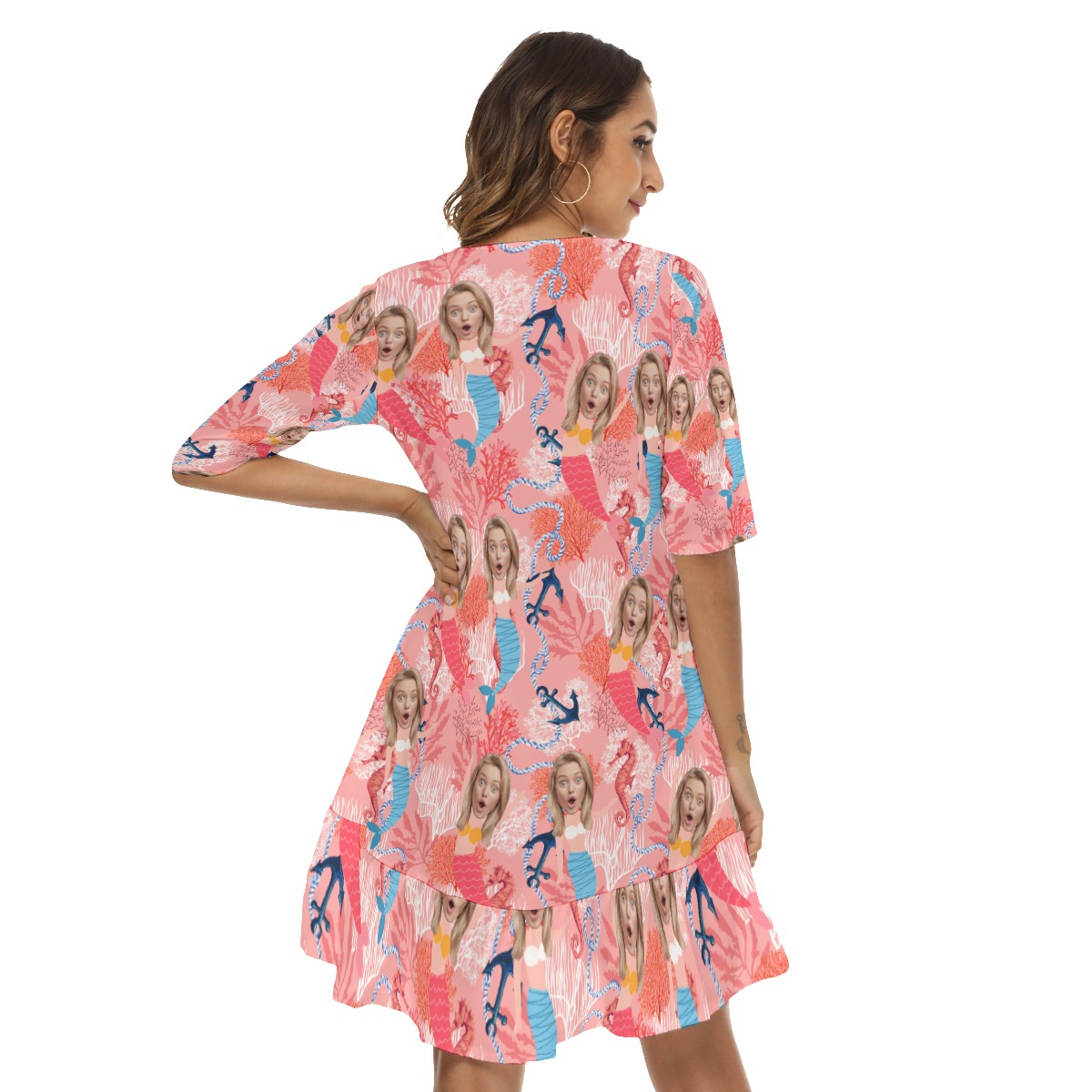 Funny Mermaid Custom Face Hawaiian Dress With Ruffle Hem
