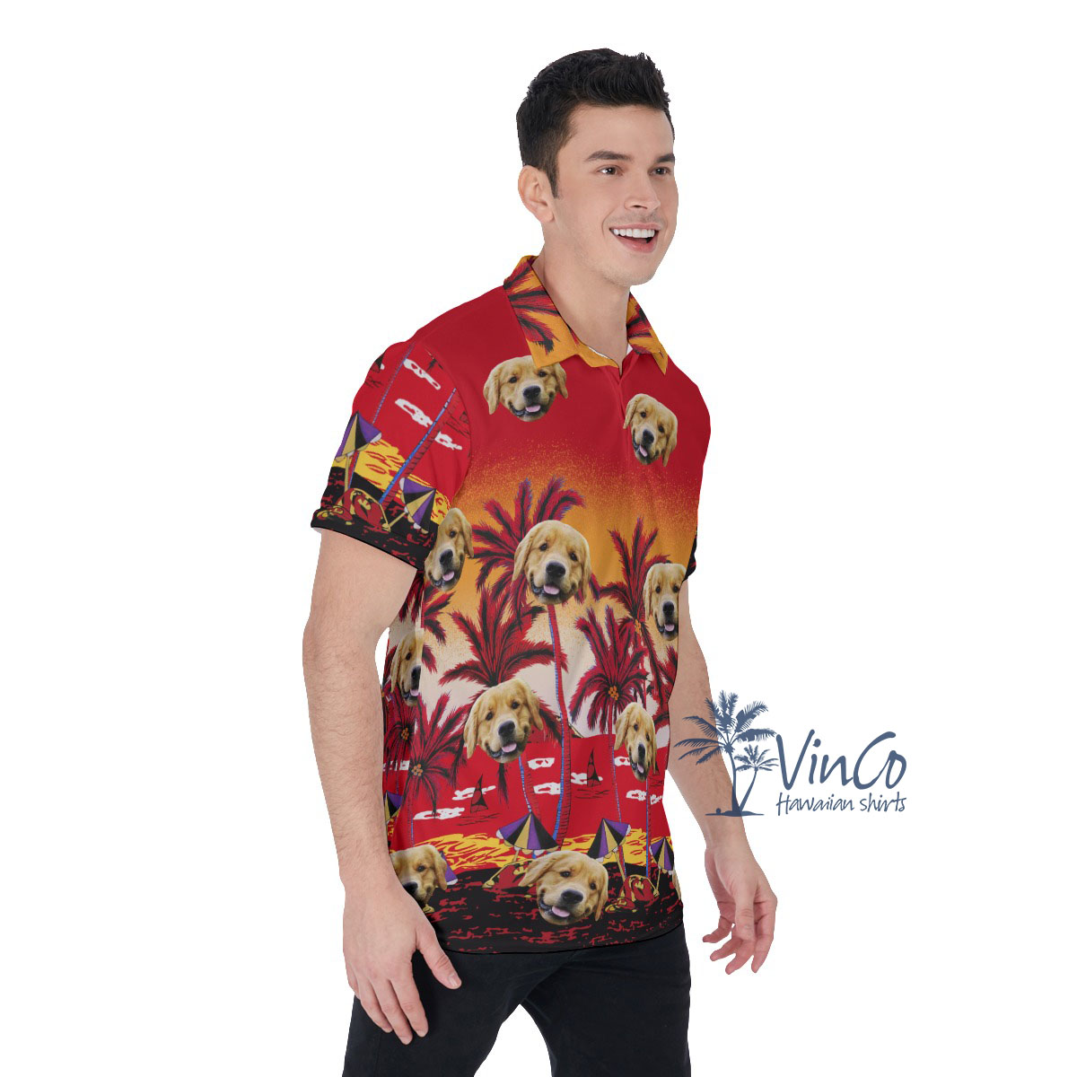 Sunset Beach Custom Face Hawaiian Golf Shirt For Men