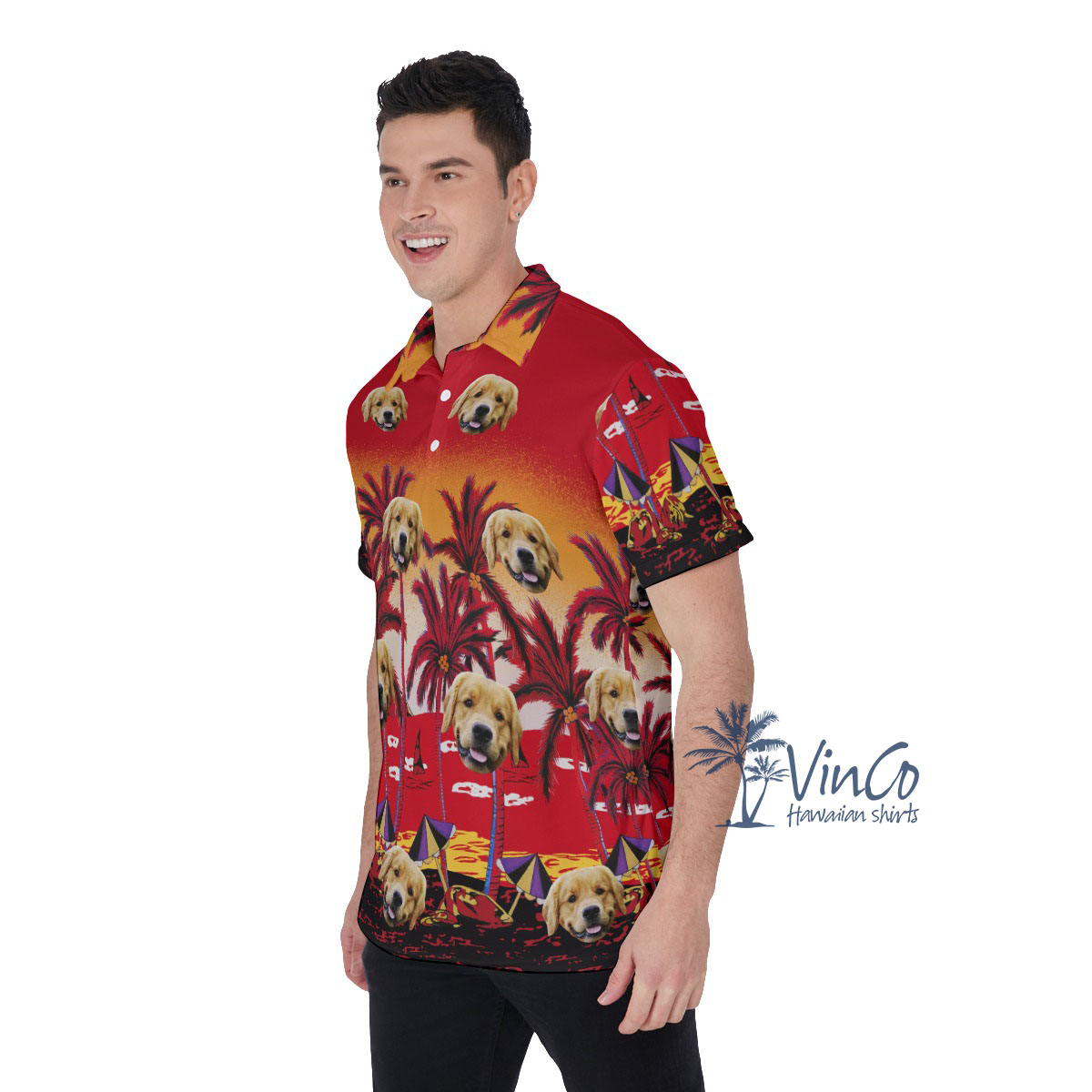 Sunset Beach Custom Face Hawaiian Golf Shirt For Men