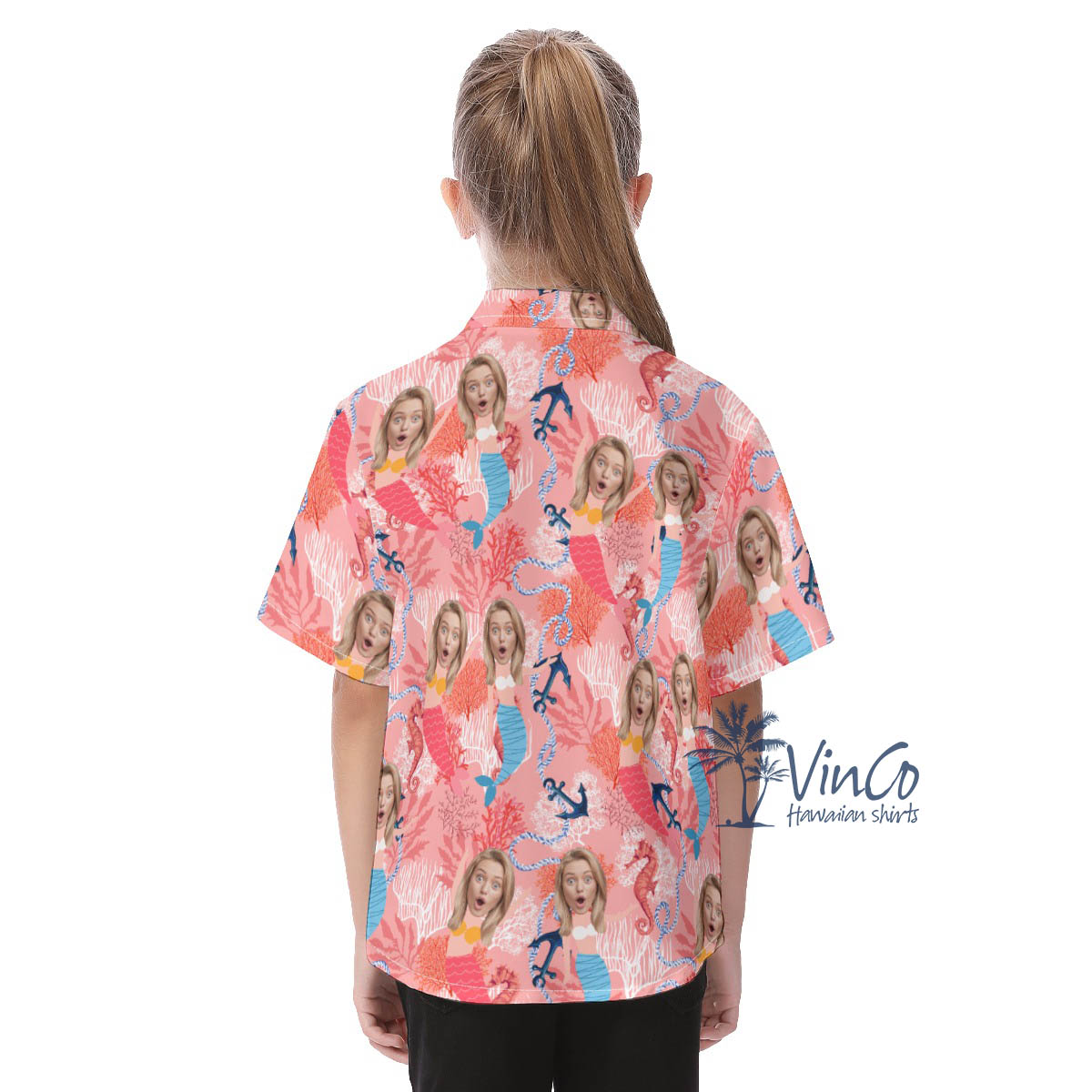 Cute Mermaid Pink Aloha Shirt For Kids With Custom Face