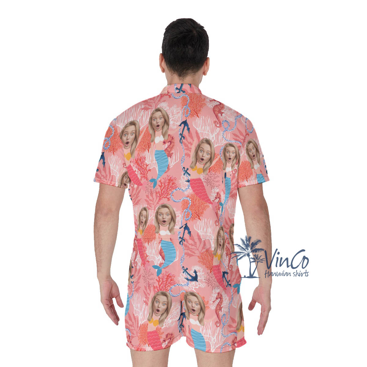 Funny Mermaid Custom Face Men's Hawaiian Romper For Summer