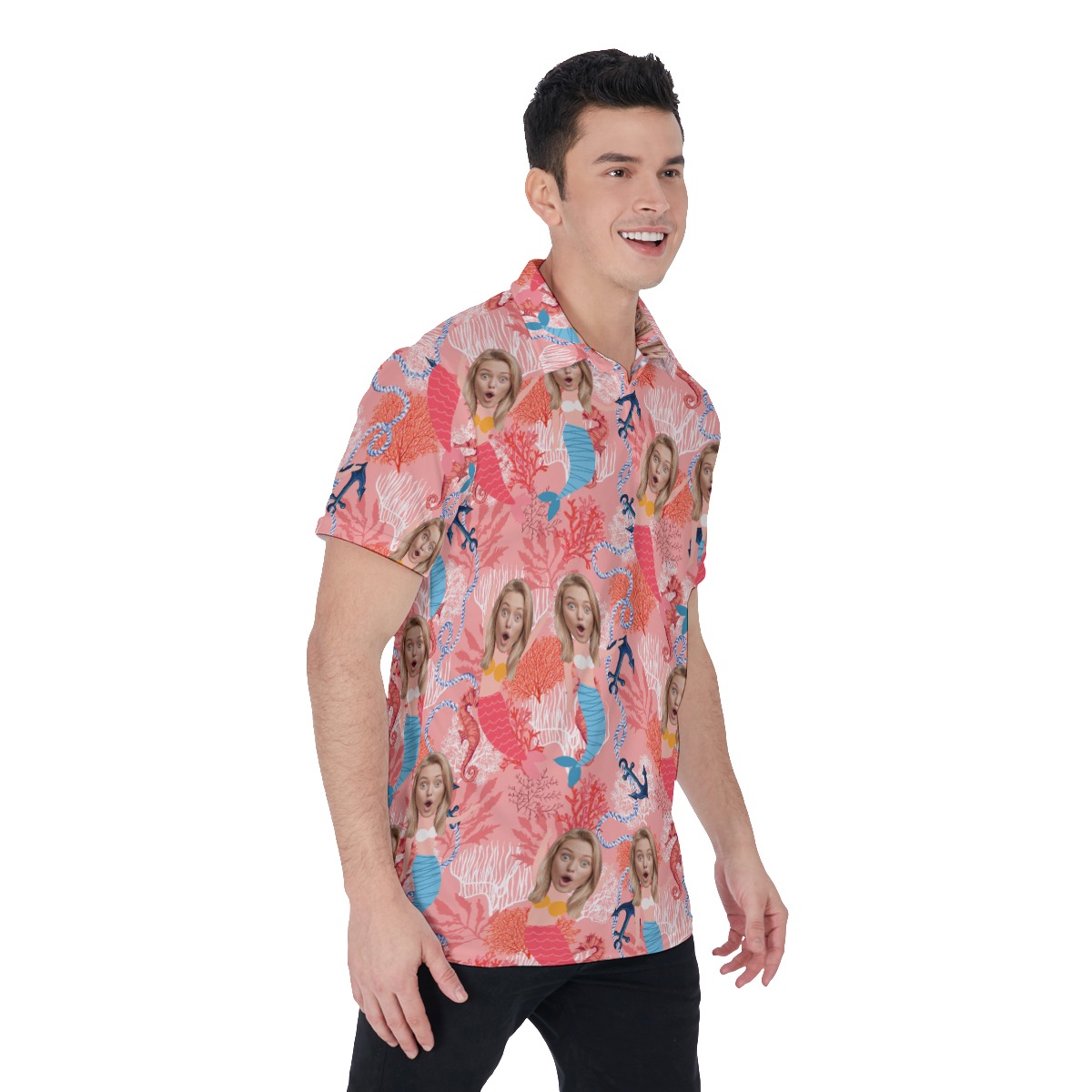 Funny Mermaid Custom Face Men's Hawaiian Polo Shirt