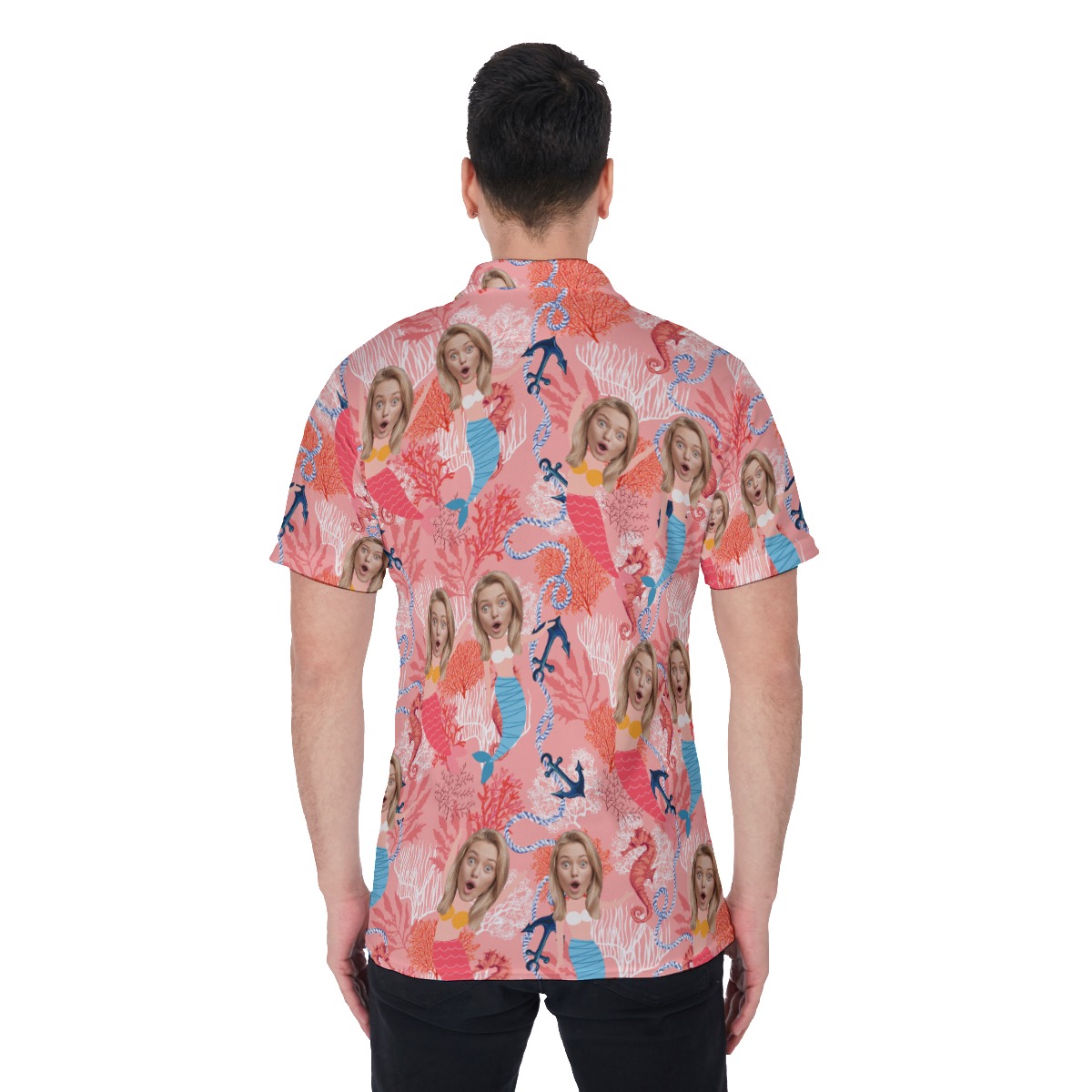 Funny Mermaid Custom Face Men's Hawaiian Polo Shirt