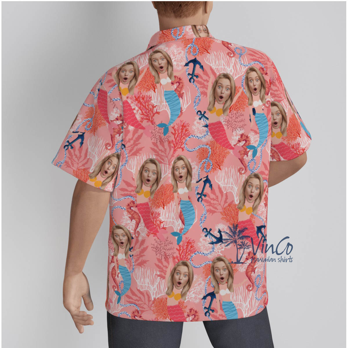 Funny Custom Face Mermaid Pink Hawaiian Shirt
