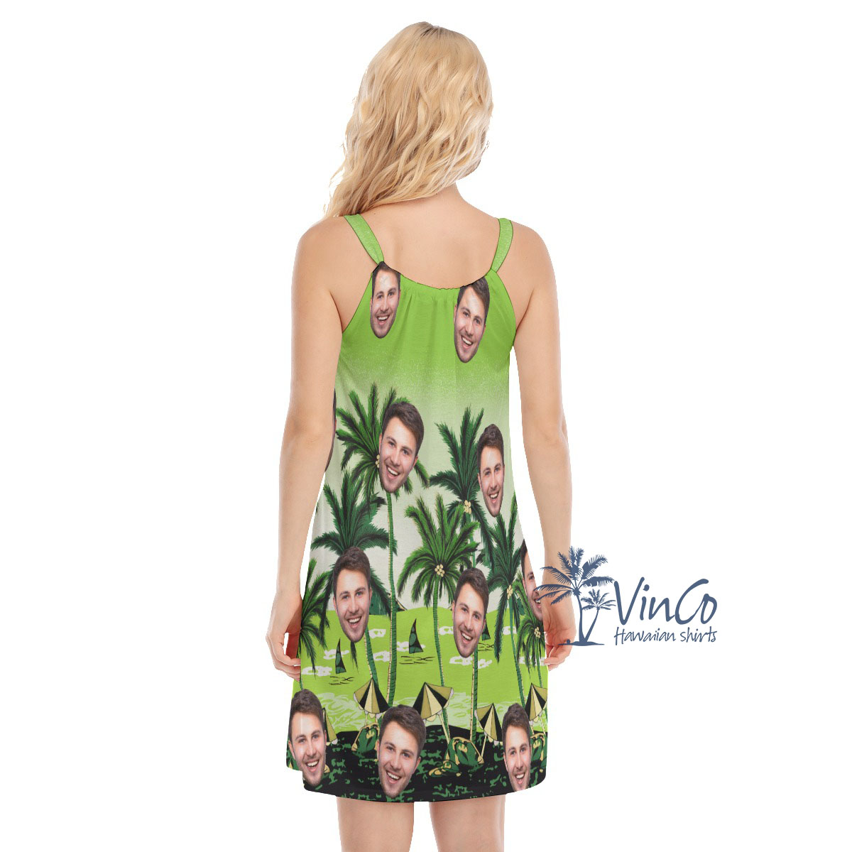 Green Beach Personalized Aloha Cami Dress With Photo