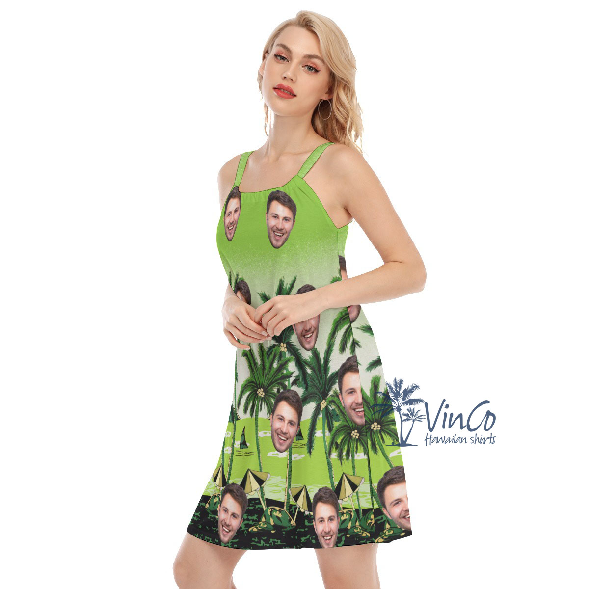 Green Beach Personalized Aloha Cami Dress With Photo