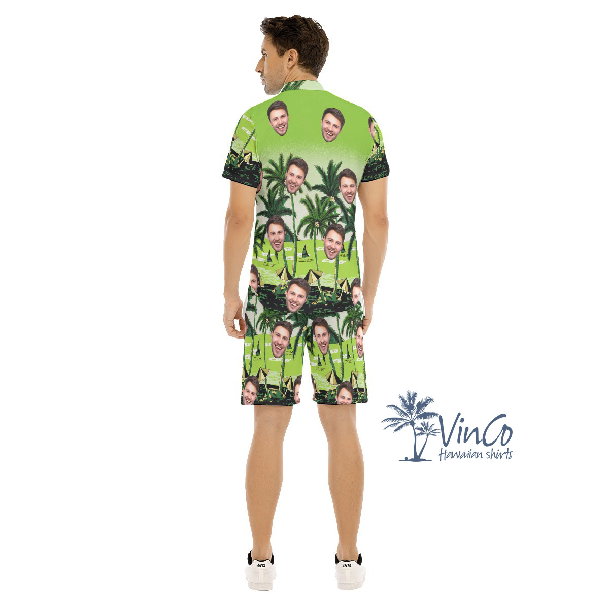 Green Beach Custom Hawaiian Shirt And Shorts Set With Photo
