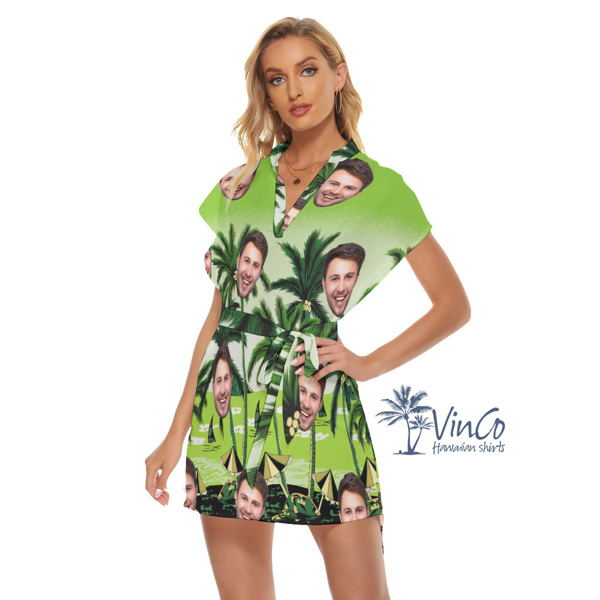 Green Beach Custom Women's Hawaiian Dress With Face