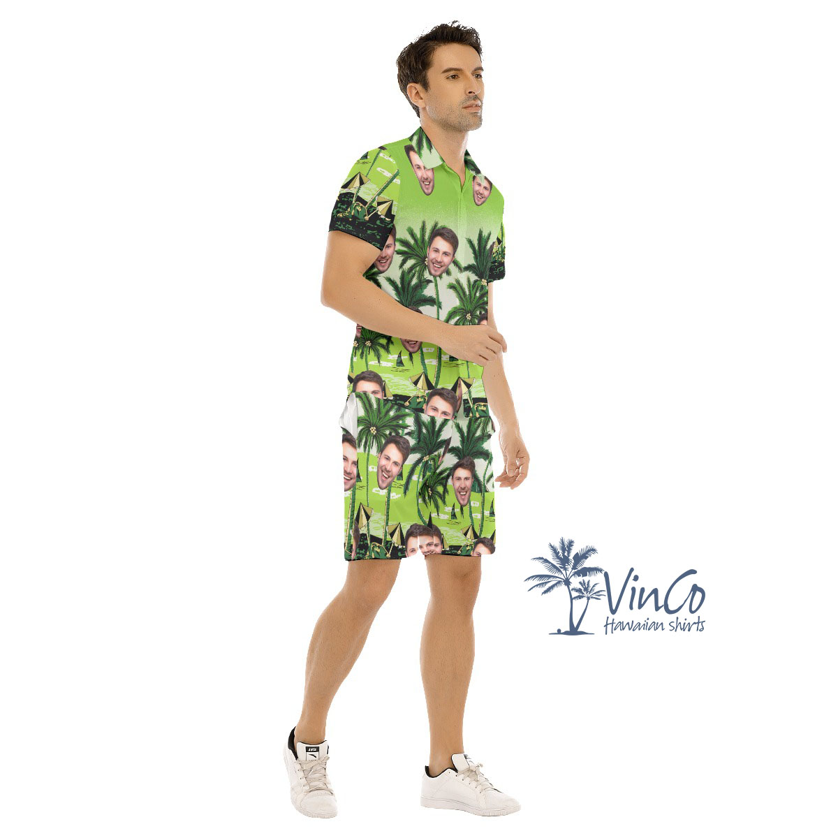 Green Beach Custom Hawaiian Shirt And Shorts Set With Photo