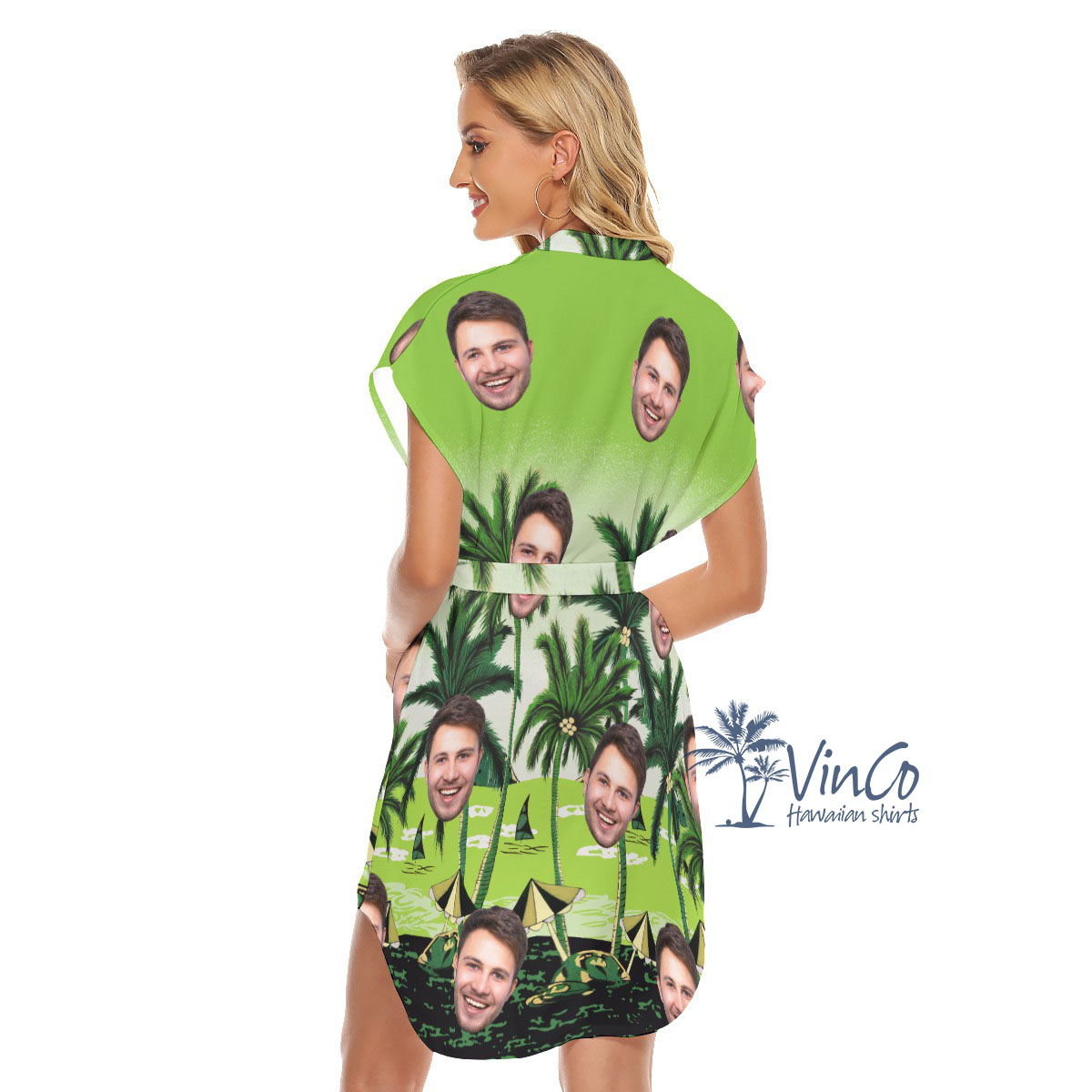 Green Beach Custom Women's Hawaiian Dress With Face