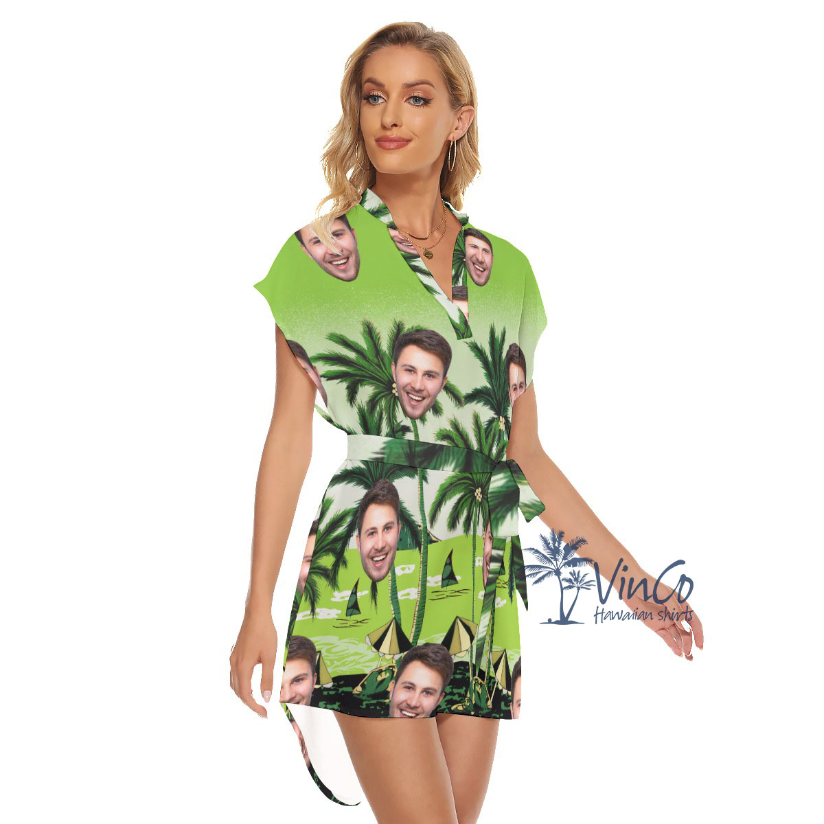 Green Beach Custom Women's Hawaiian Dress With Face