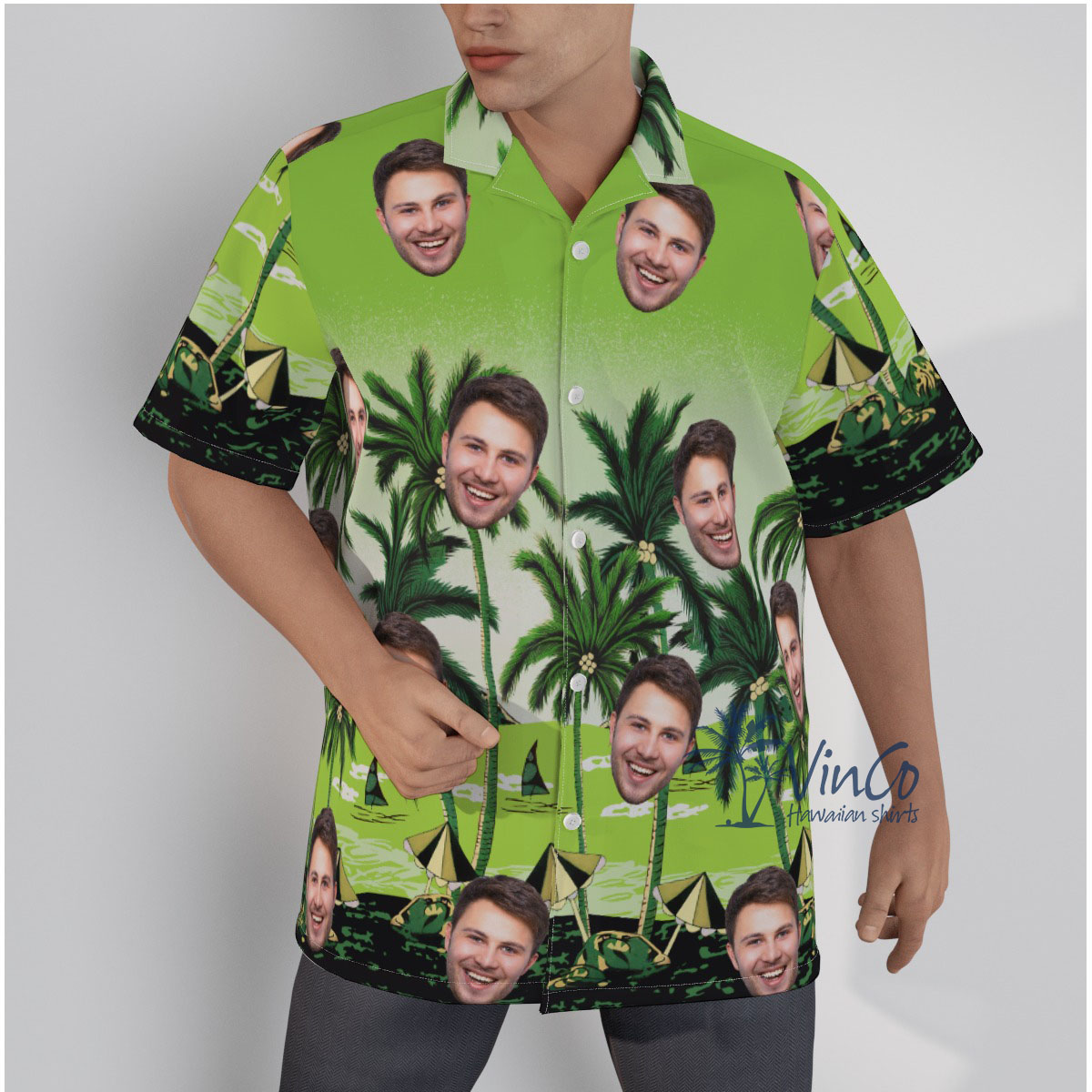 Green Custom Face Hawaiian Shirt With Photos - variant image 1