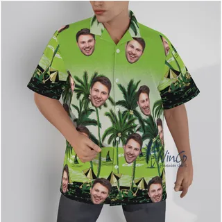 Green Custom Face Hawaiian Shirt With Photos
