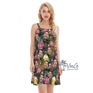 Funny Flamingo Beer Custom Face Hawaiian Dresses For Women