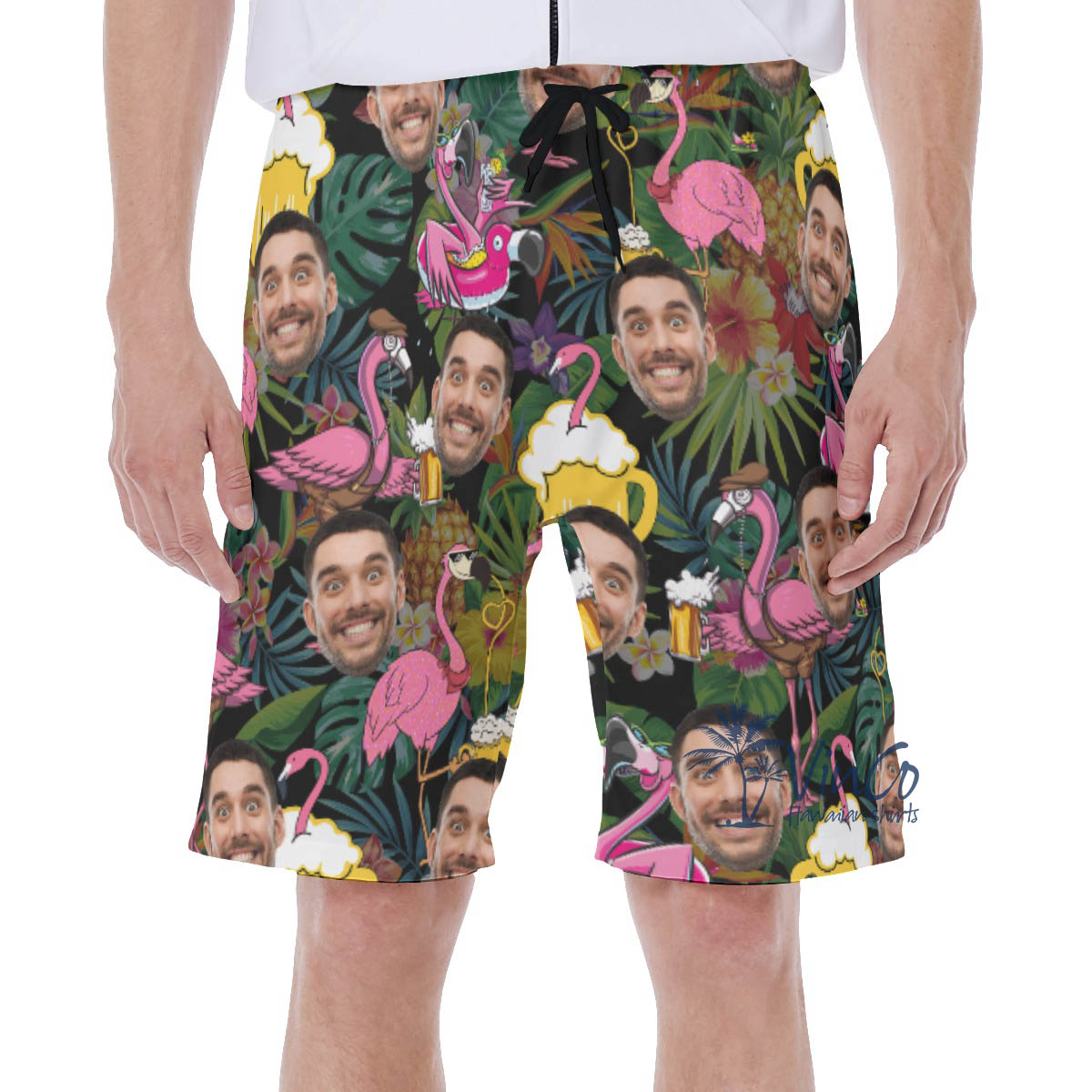 Custom Flamingo Beer Hawaiian Swim Trunks With Face - variant image 1