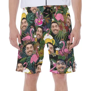 Custom Flamingo Beer Hawaiian Swim Trunks With Face