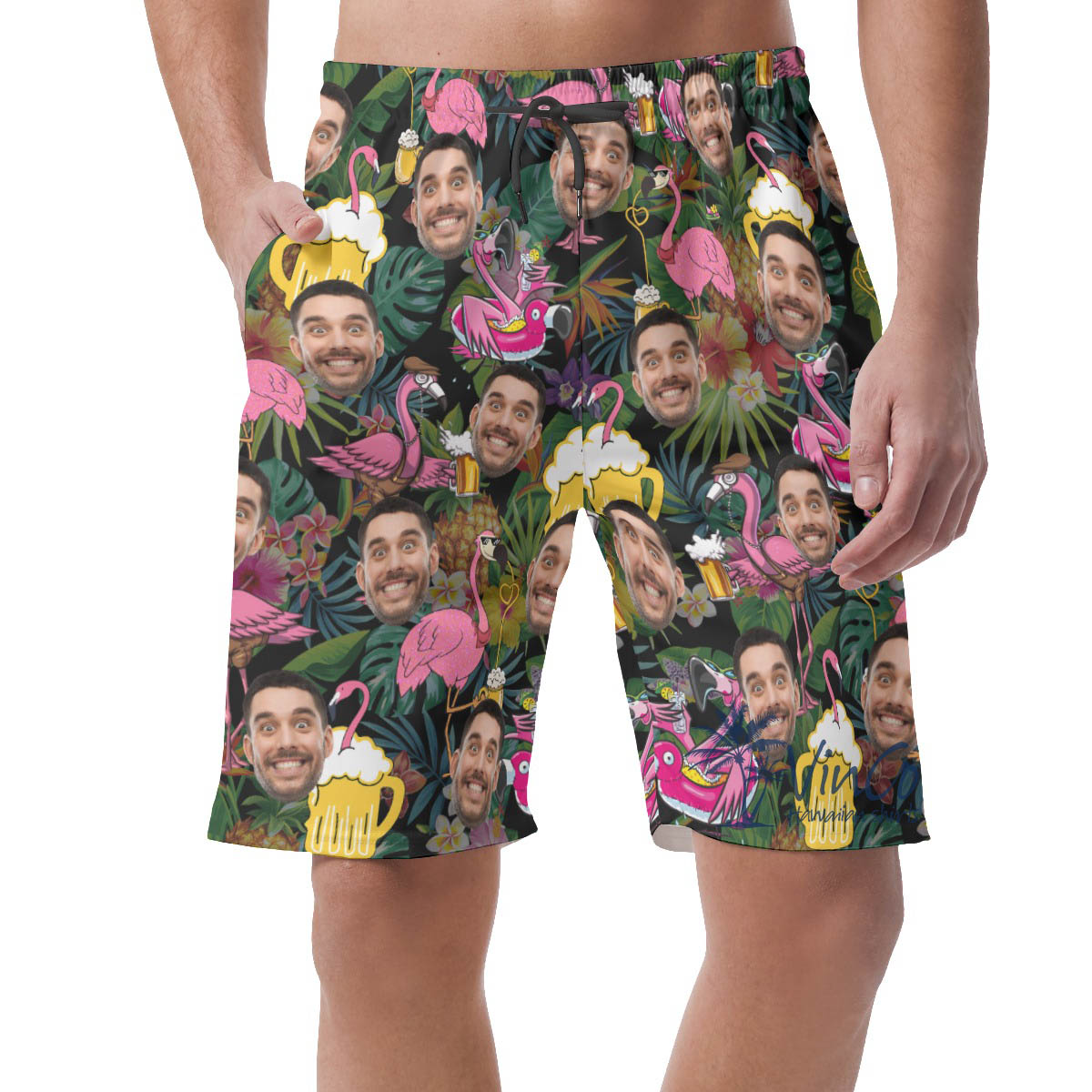 Funny Flamingo Beer Custom Face Hawaiian Beach Shorts For Summer - variant image 1