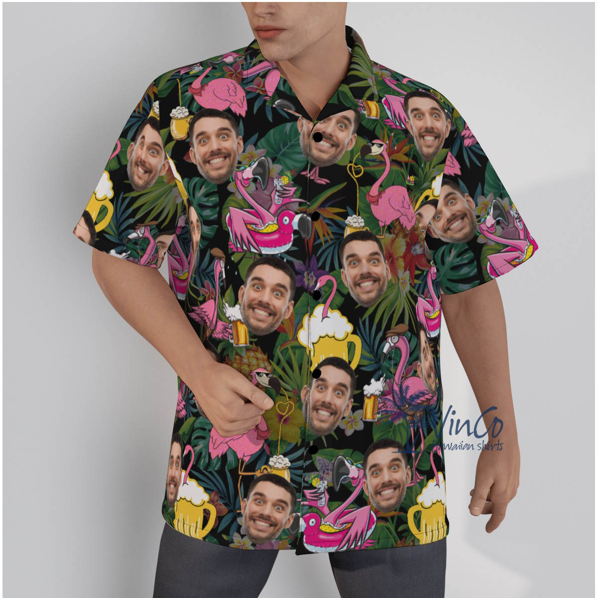 Funny Flamingo Beer Custom Face Hawaiian Shirt - variant image 1