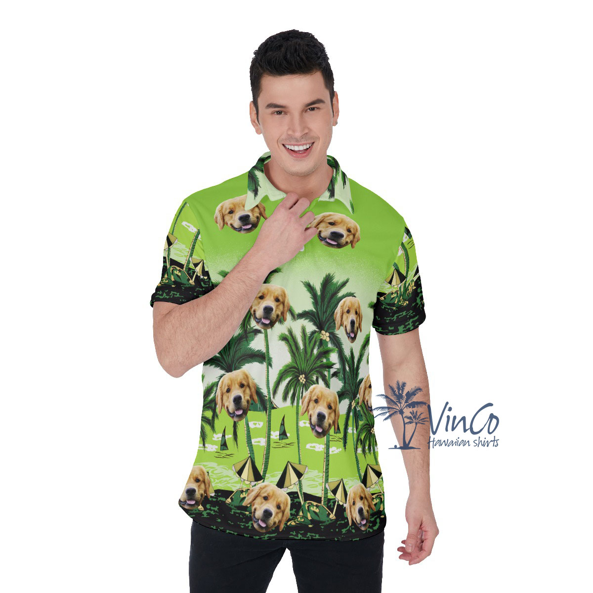 Custom Green Men's Golf Shirt With Dog Face - variant image 1