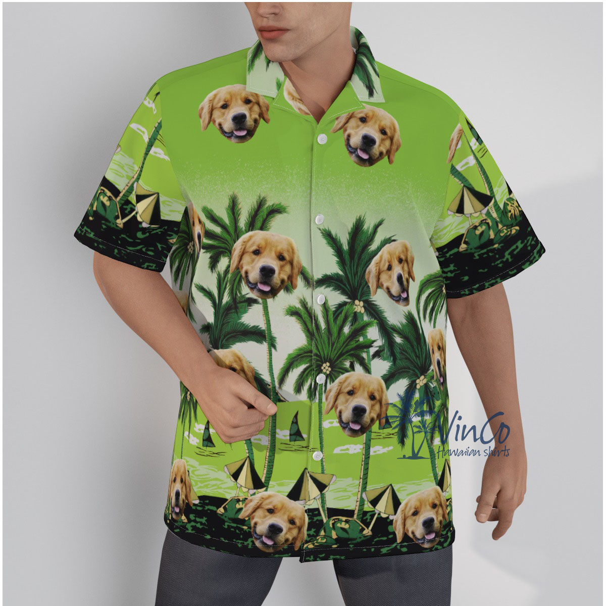 Personalized Beach Green Hawaiian Shirt With Dog Face - variant image 1