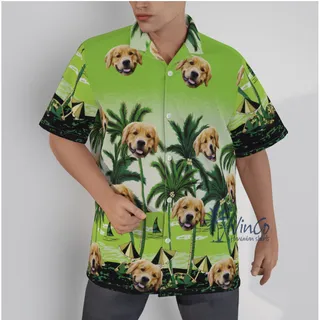 Personalized Beach Green Hawaiian Shirt With Dog Face