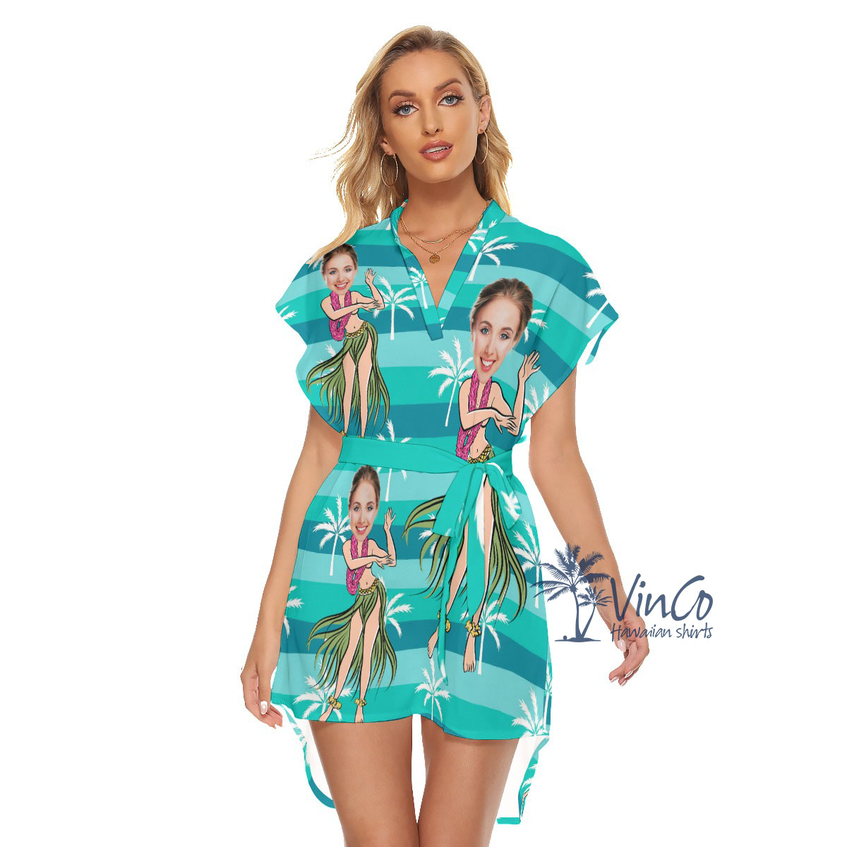 Hula Girl Funny Custom Hawaiian Belted Dress With Photo - variant image 1