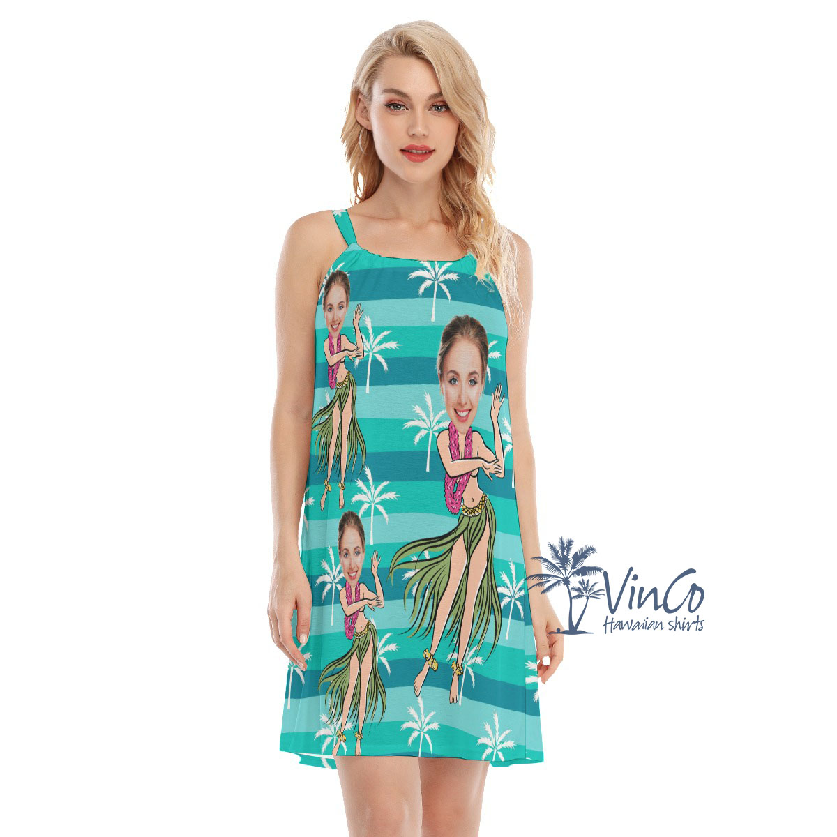 Funny Hula Girl Custom Hawaiian Cami Dress With Multiple Faces - variant image 1
