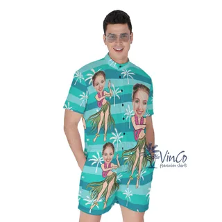 Hula Girl Custom Men's Hawaiian Romper With Faces