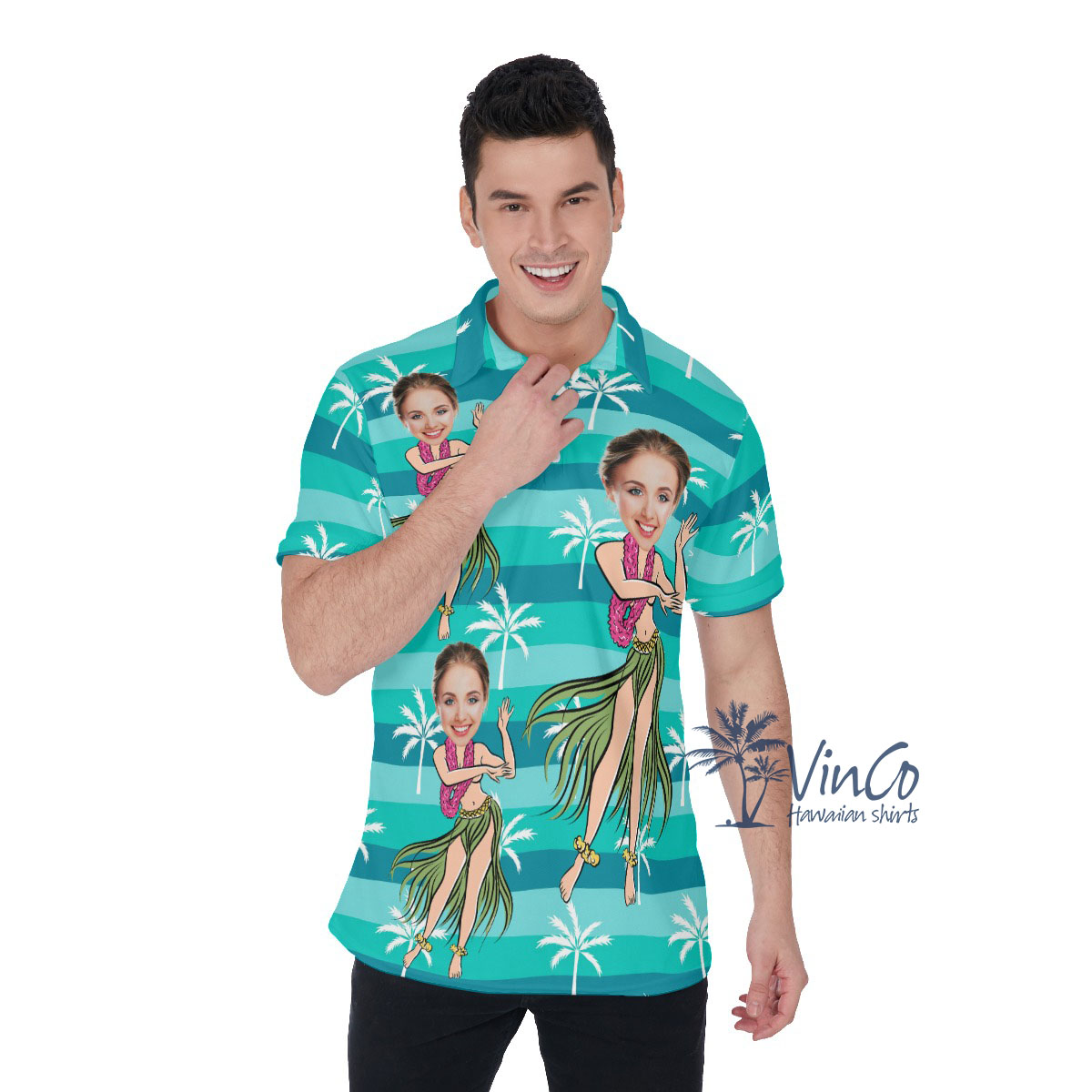 Custom Face Hula Girl Men's Polo Shirt - variant image 1