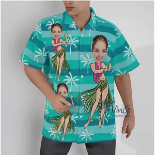 Funny Girl Custom Face Blue Hawaiian Shirt For Men