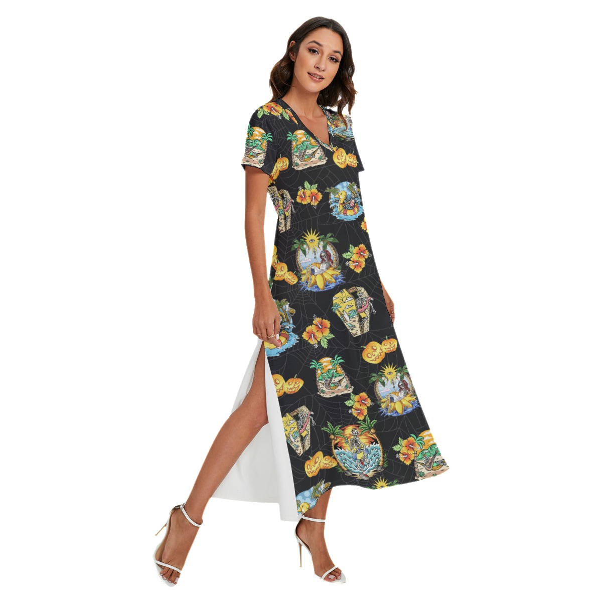 Skeleton Vacation Luau Dress With Side Slit - variant image 1