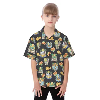 Funny Skeleton On Beach Aloha Shirt For Kids