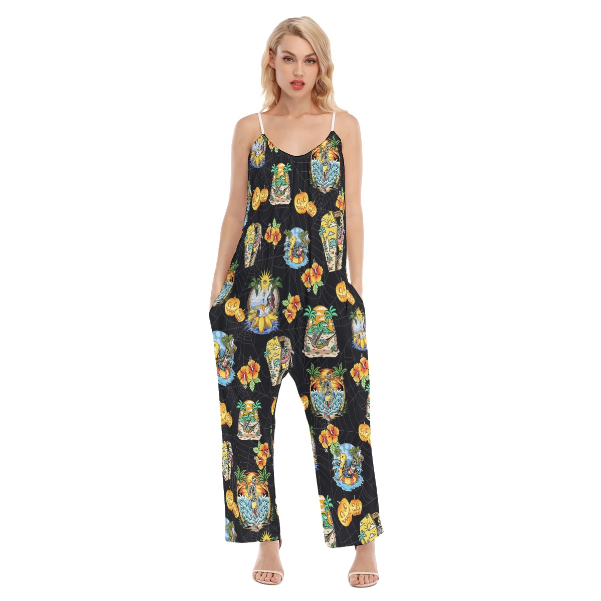 Skeleton On Beach Hawaiian Jumpsuit For Women - variant image 1