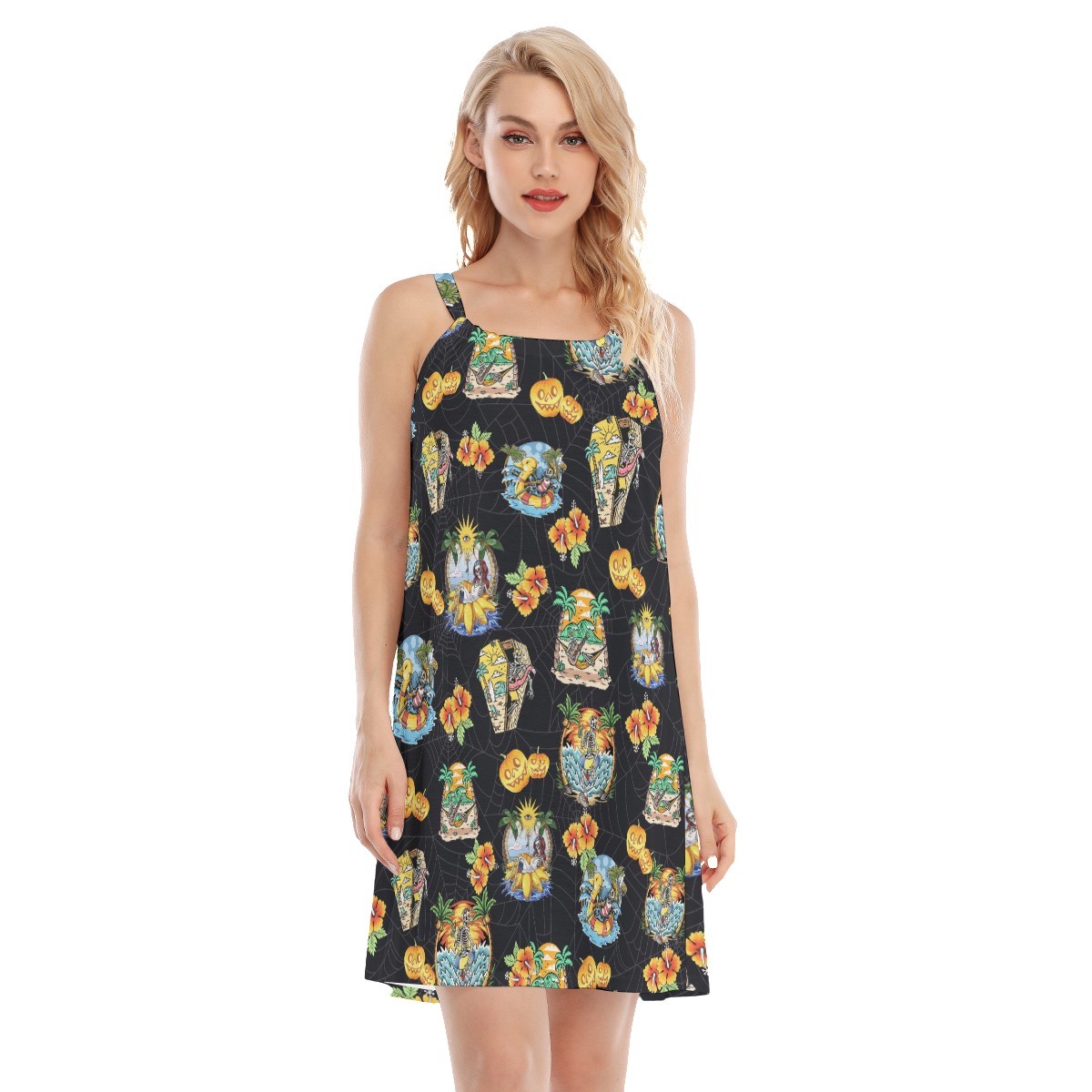 Funny Skeleton On Beach Summer Luau Dress For Women - variant image 1