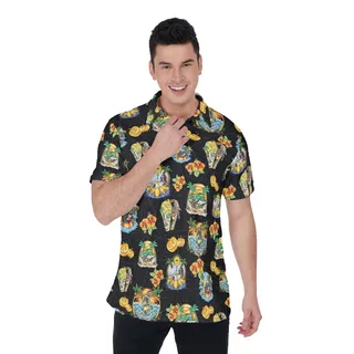 Horror Skeleton Vacation Black Hawaiian Polo Shirt