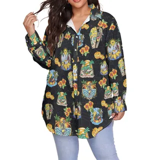 Skeleton Vacation Black Hawaiian Plus Size Shirt For Women
