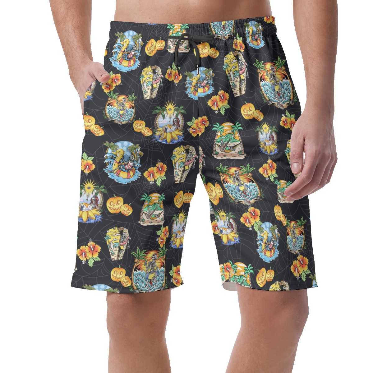 Funny Skeleton On Beach Hawaiian Summer Shorts For Men - variant image 1