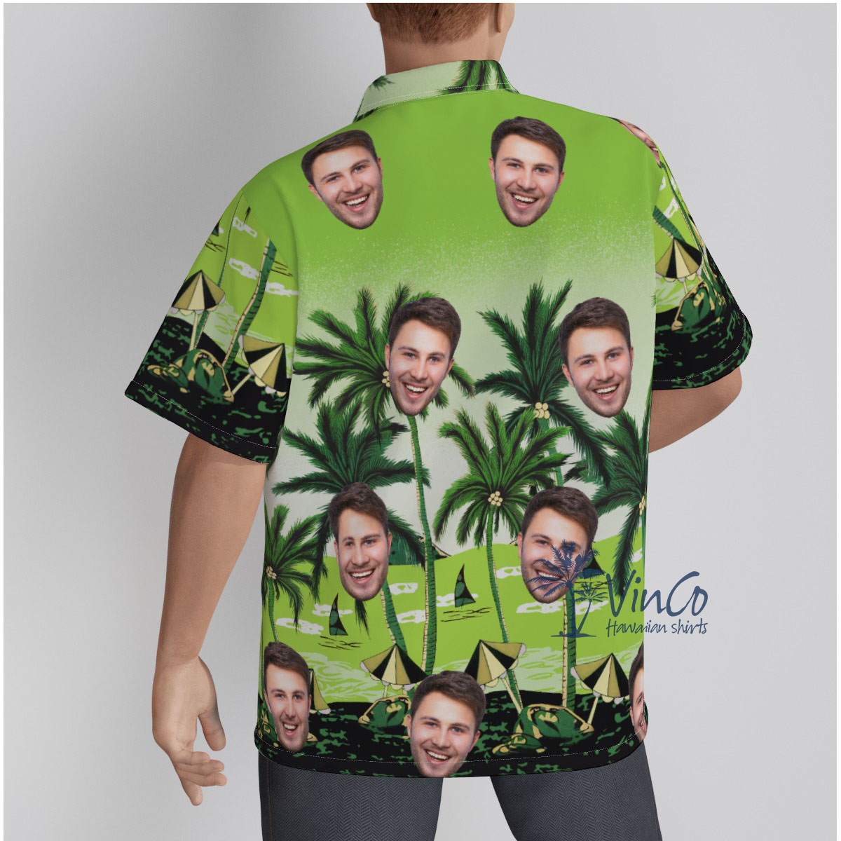 Green Custom Face Hawaiian Shirt With Photos