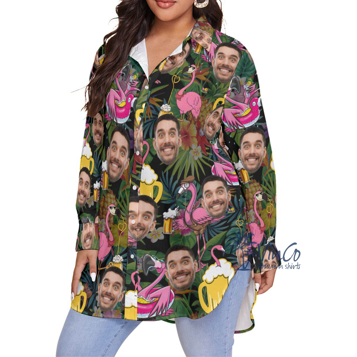 Tropical Flamingo Beer Custom Face Hawaiian Plus Size Shirt