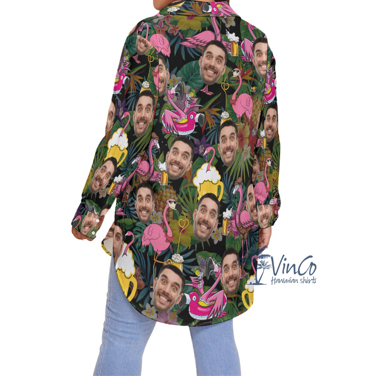 Tropical Flamingo Beer Custom Face Hawaiian Plus Size Shirt