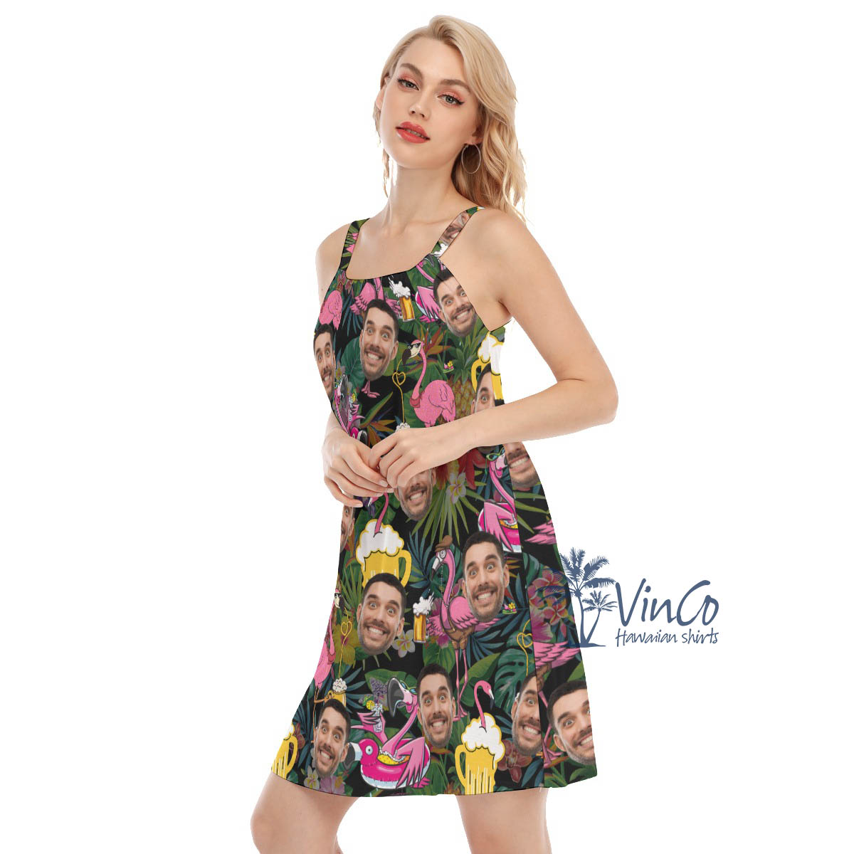 Funny Flamingo Beer Custom Face Hawaiian Dresses For Women