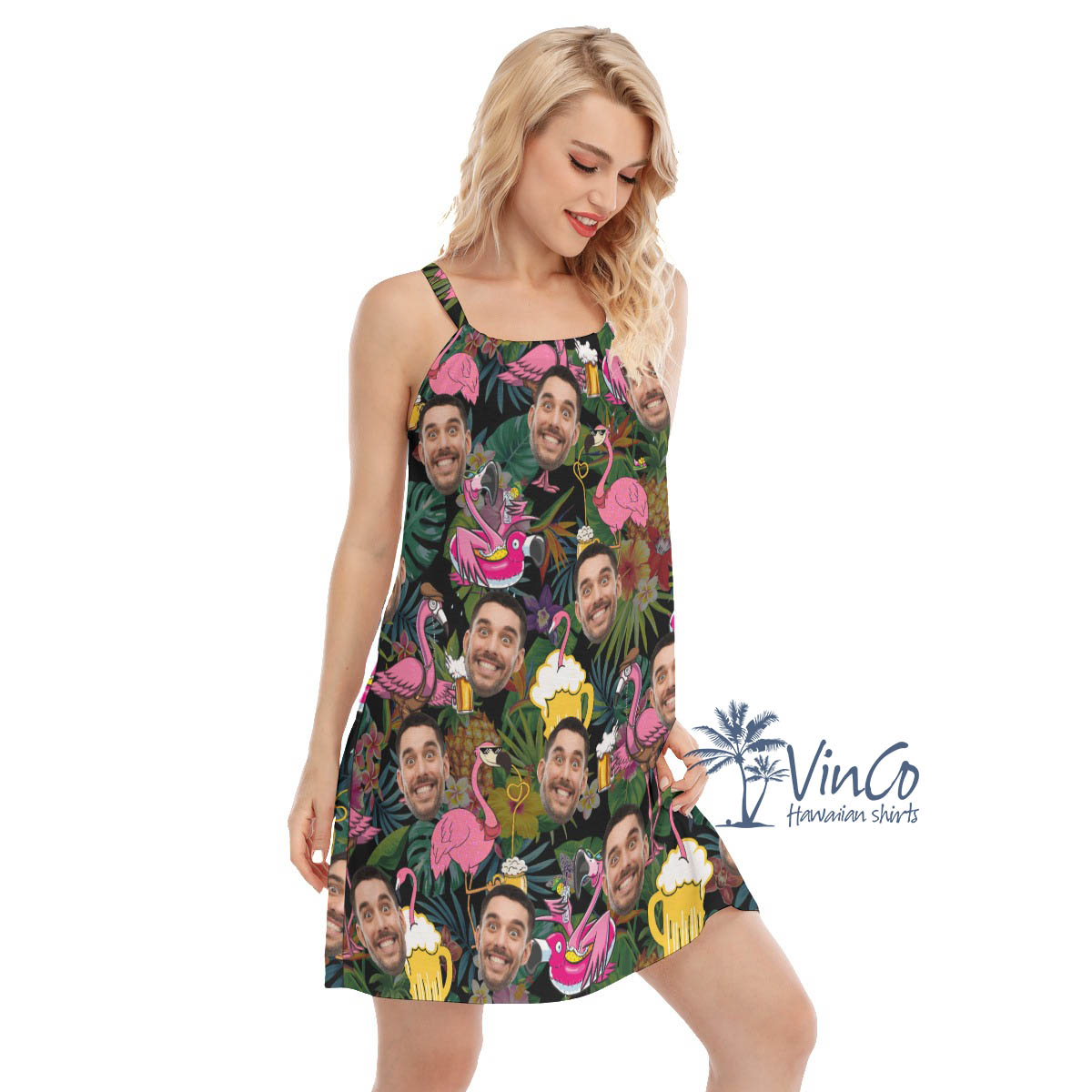 Funny Flamingo Beer Custom Face Hawaiian Dresses For Women