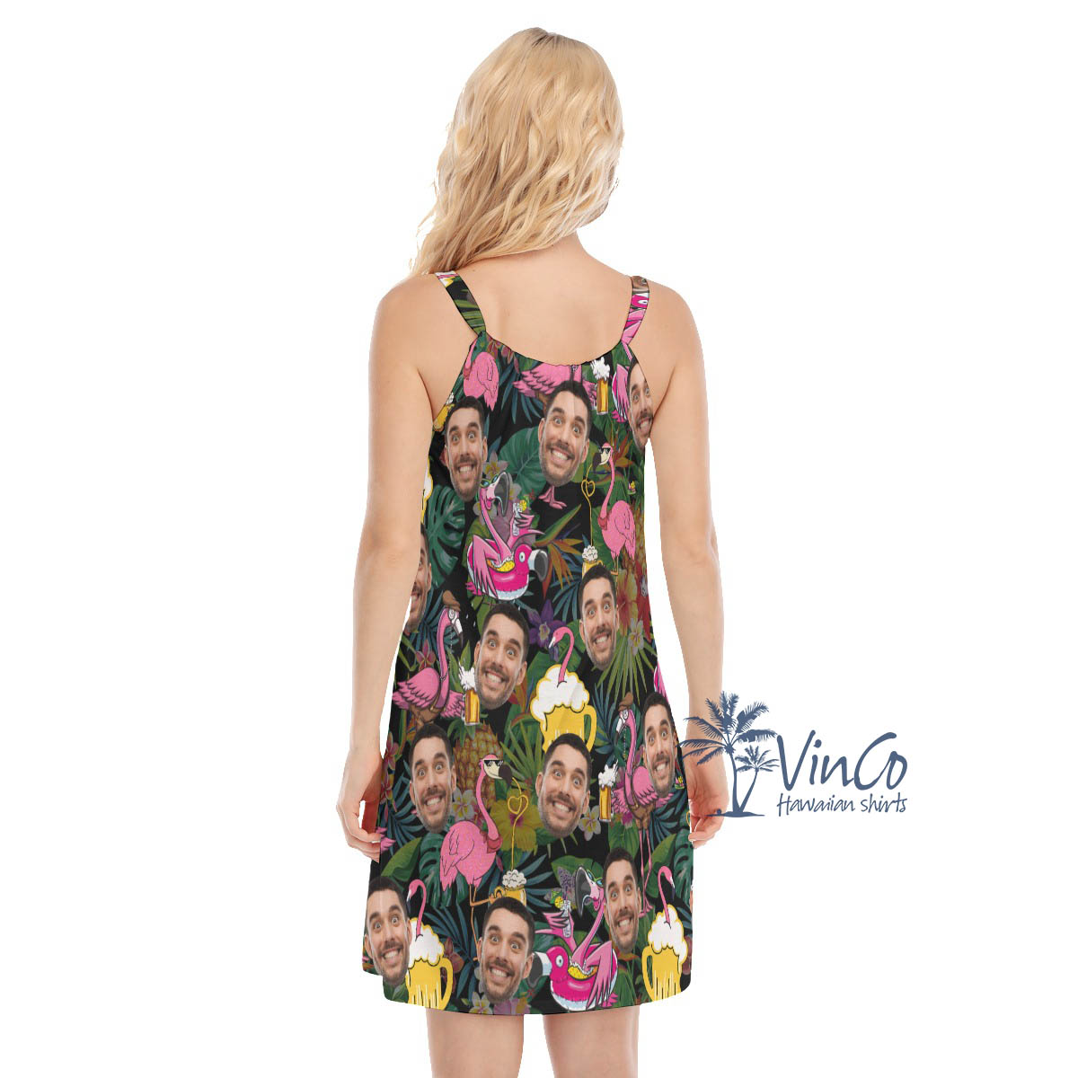 Funny Flamingo Beer Custom Face Hawaiian Dresses For Women