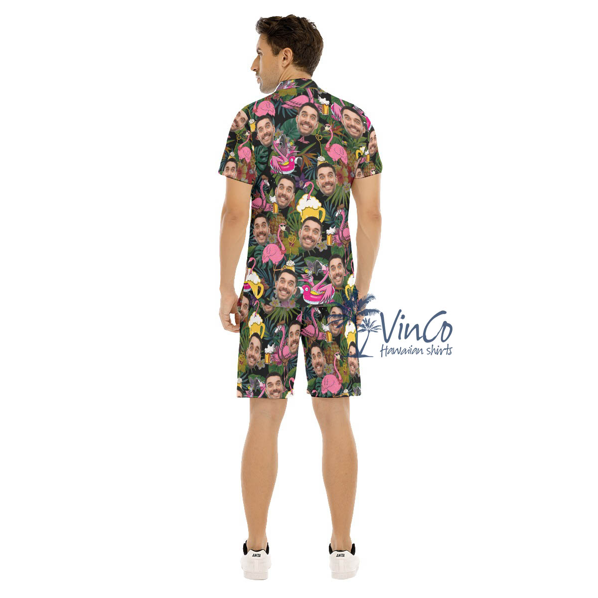 Funny Flamingo Beer Custom Face Hawaiian Shirt And Matching Shorts For Men