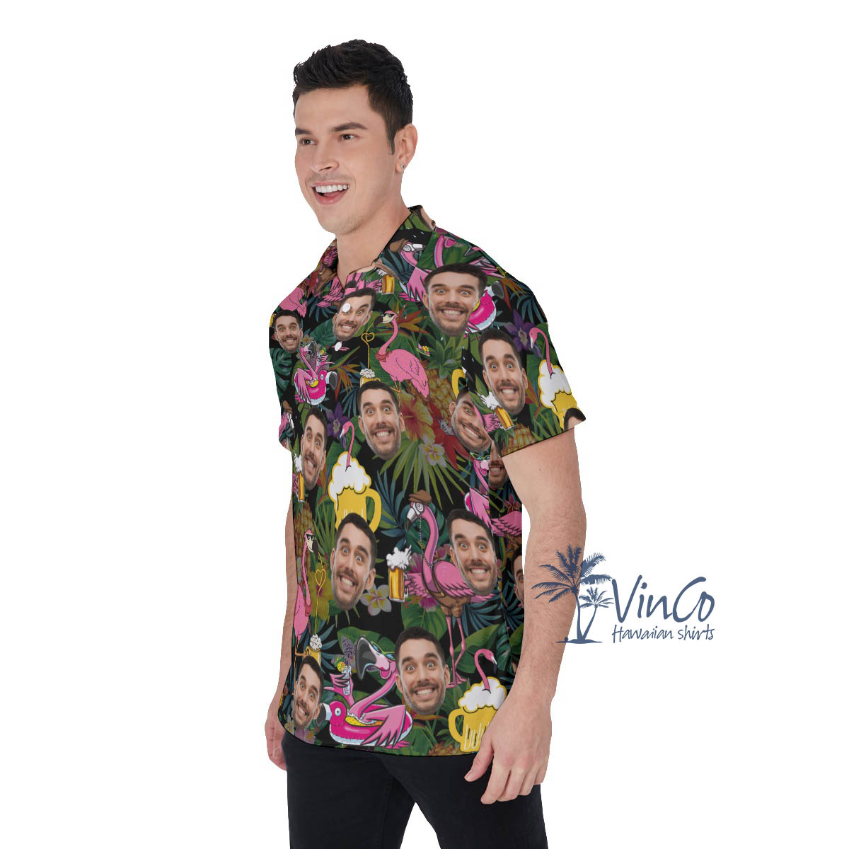 Tropical Flamingo Beer Custom Face Hawaiian Polo Shirt For Men