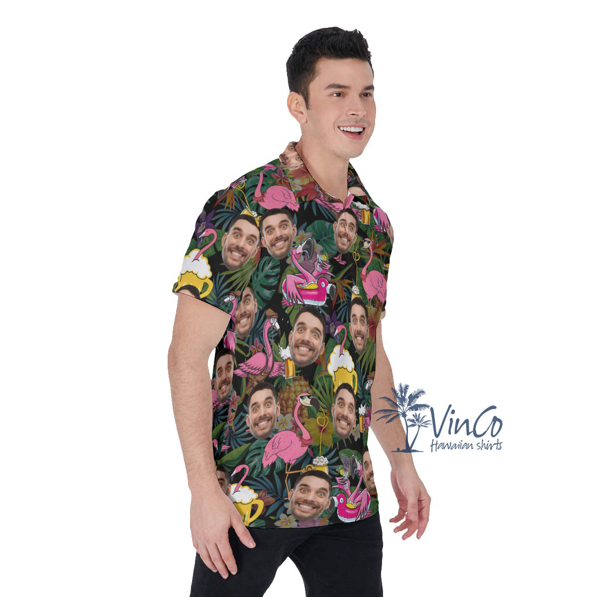 Tropical Flamingo Beer Custom Face Hawaiian Polo Shirt For Men