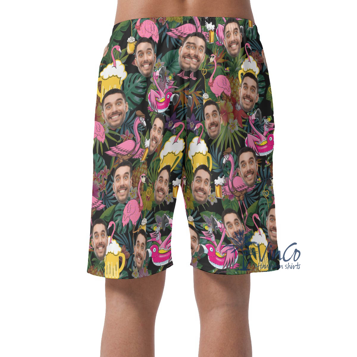 Funny Flamingo Beer Custom Face Hawaiian Beach Shorts For Summer