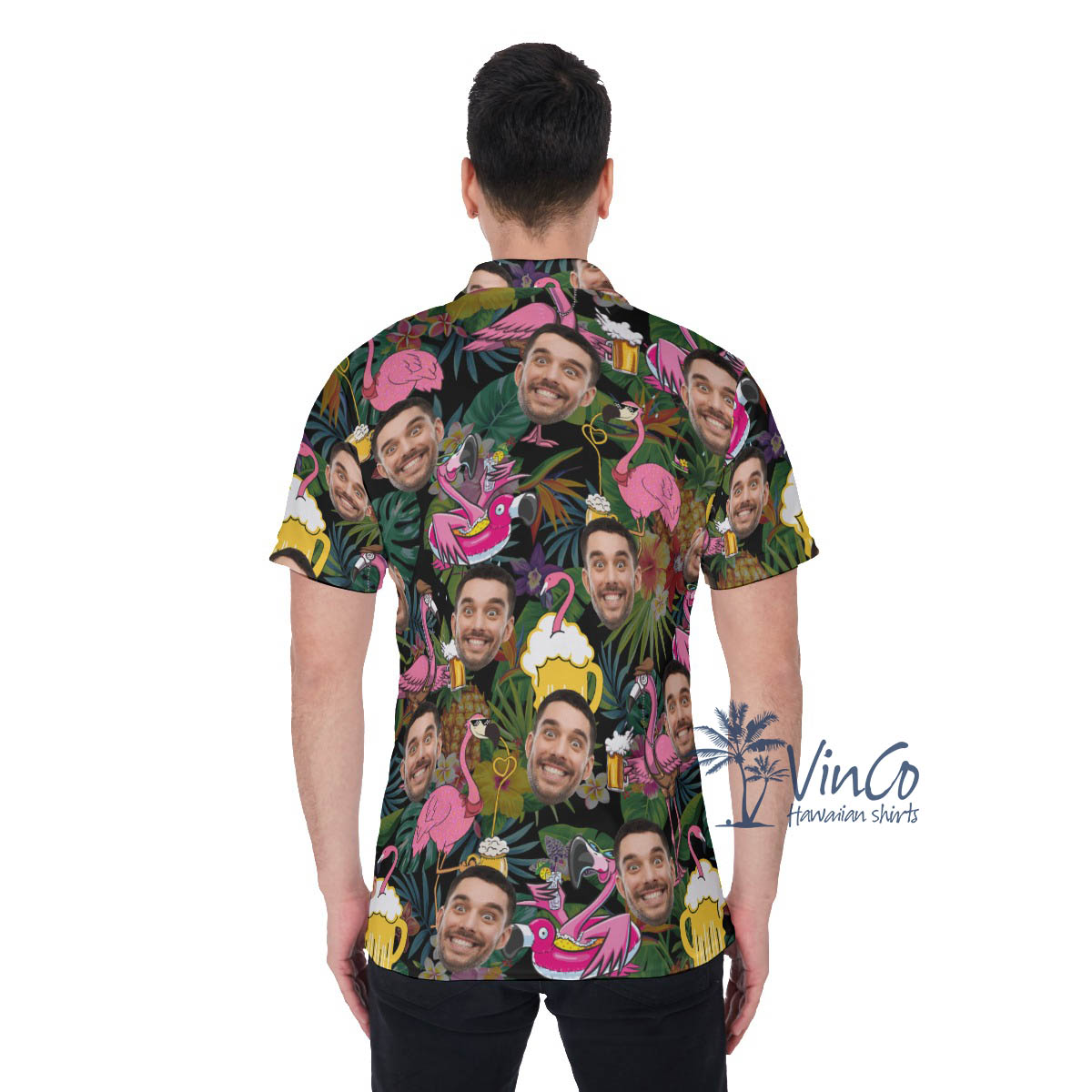 Tropical Flamingo Beer Custom Face Hawaiian Polo Shirt For Men